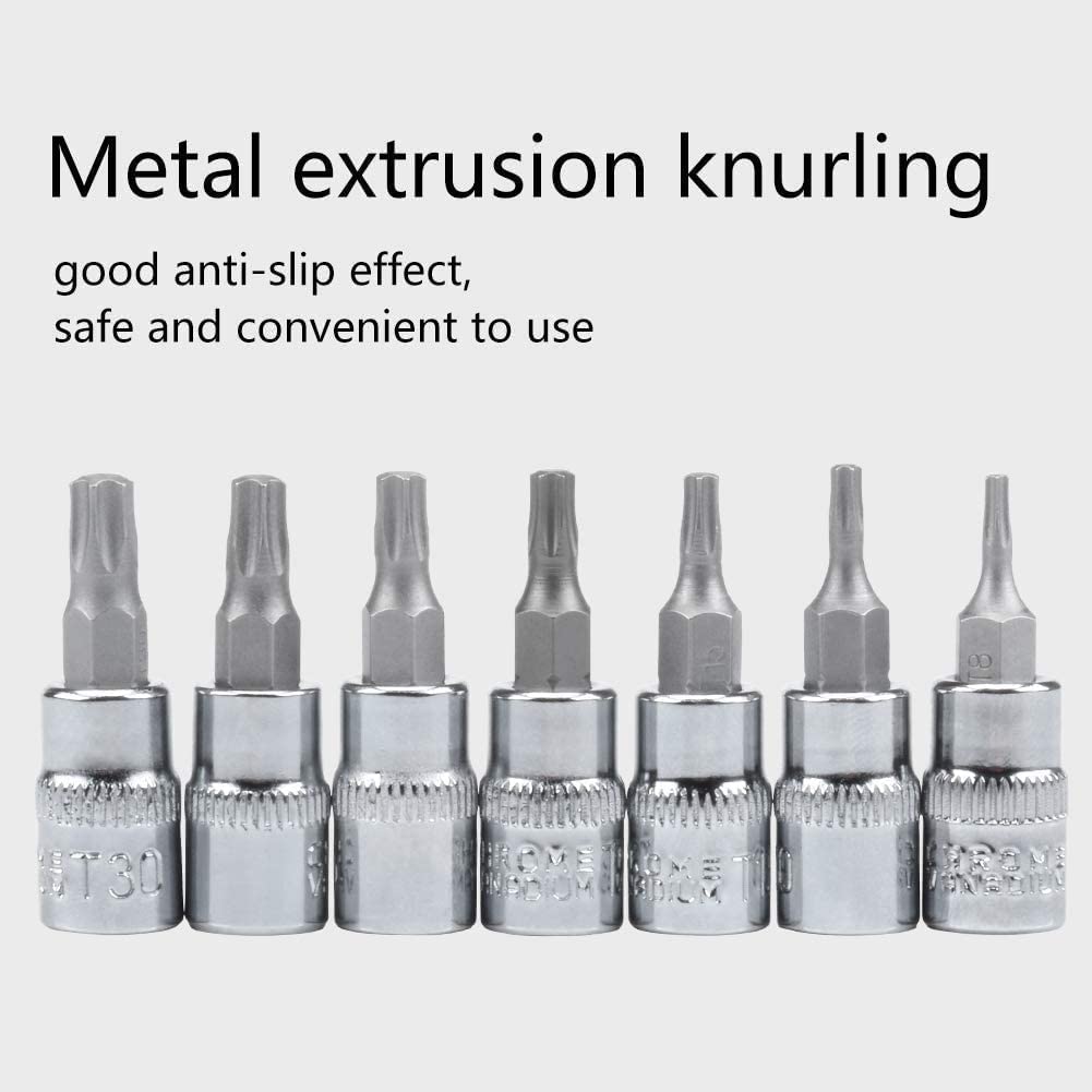 13pcs Torx Bit Socket Set, CRV Sockets, S2 Steel Bits, 1/4-inch (T8-T30), 3/8-inch (T40-T60) & 1/2-inch (T70) Drive, with Case