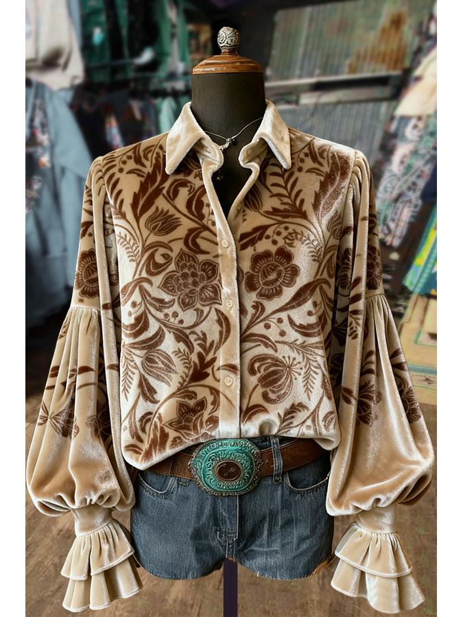 3D Pattern Fashionable Women's Long Sleeve Lapel Shirt with Pockets