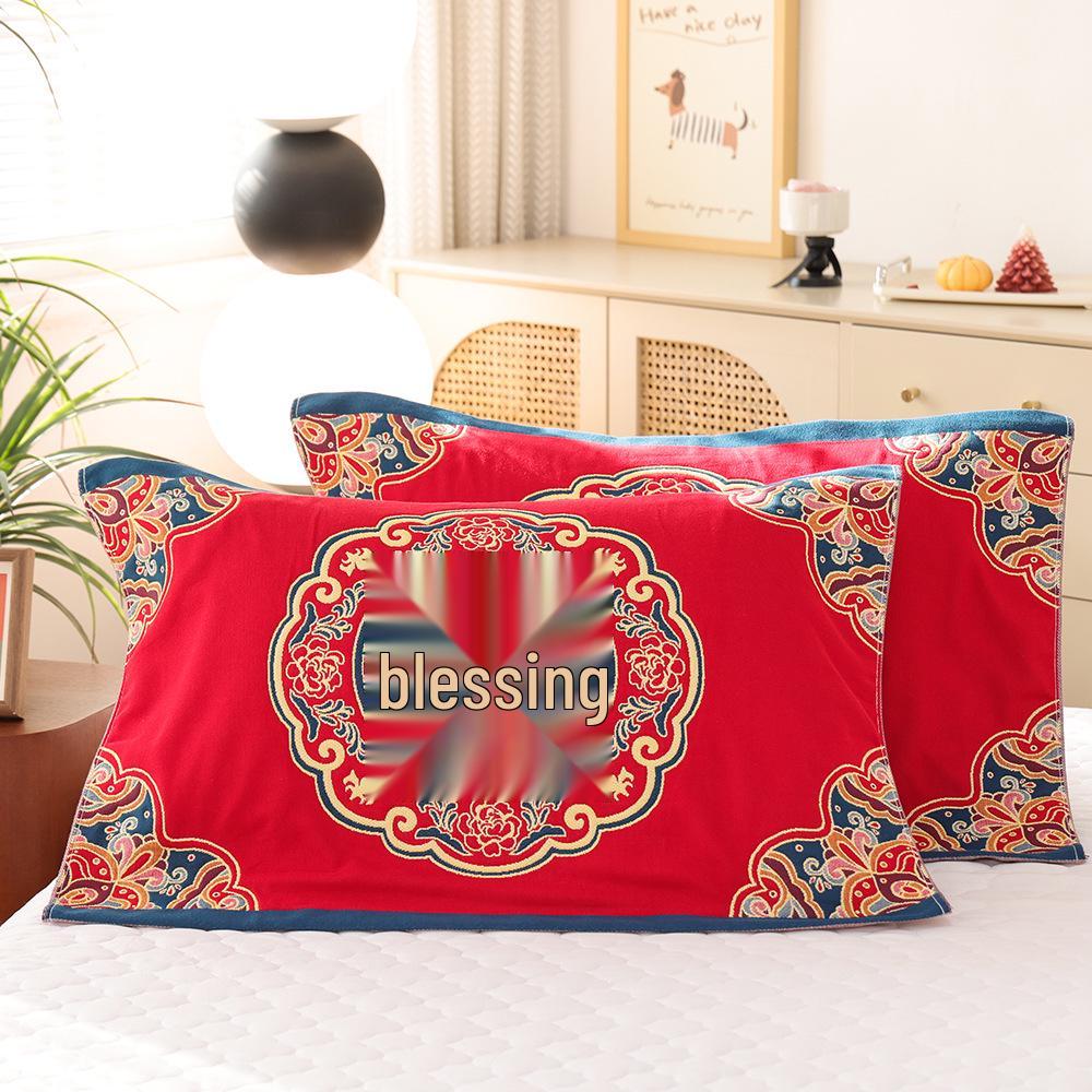 Par de Fronhas de Algodão Antiderrapantes - Design Festivo Vermelho, Absorventes de Suor, Anti-Queda, Frete Grátis