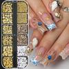 12Grids Ocean Gold Nail Art Charms Shell/Seahorse/Starfish White Half Round Pearl Gems 3D Mixed Punk Manicure Metal Rivets Studs