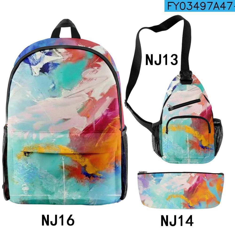 Cravate Tie-dye Graffiti Peinture à l'huile Impression 3D Classique Nouveauté Lot de 3 pièces Sacs d'école pour élèves Sac à dos de voyage pour ordinateur portable Sac de poitrine Trousse à crayons