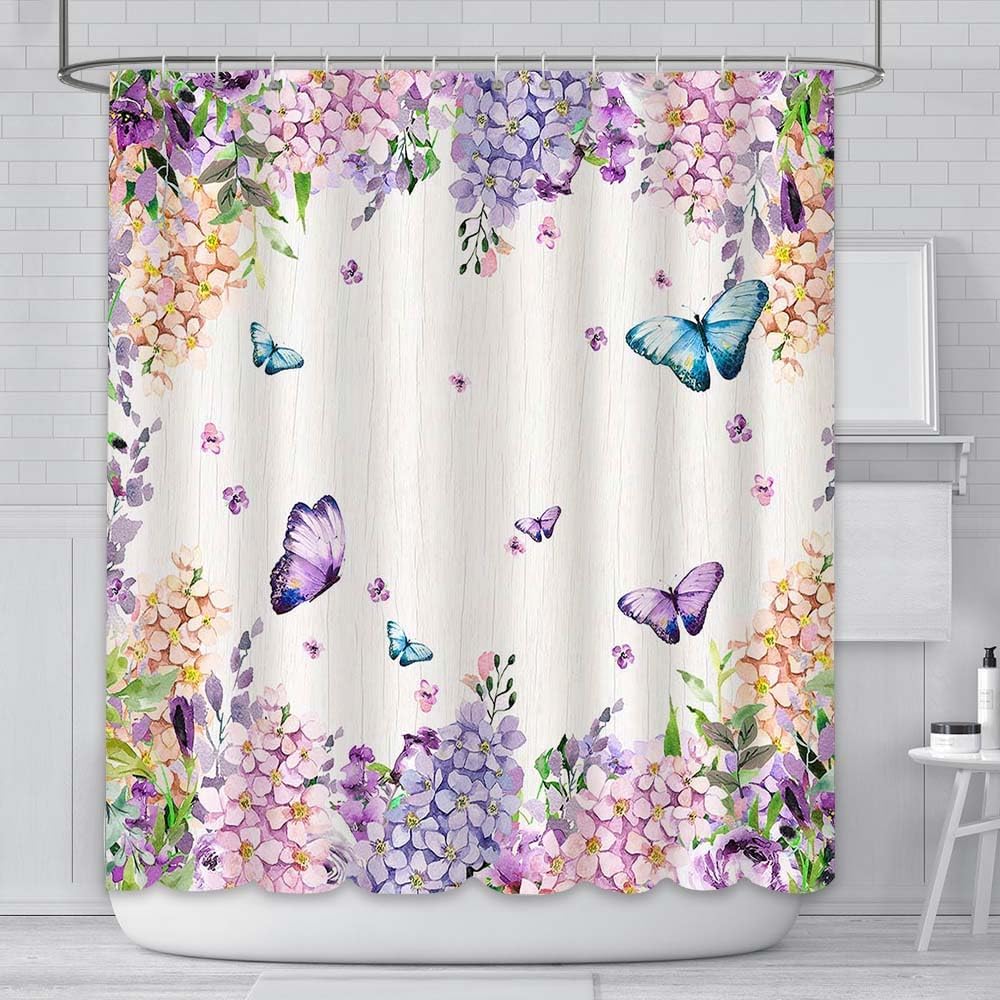

Colorful Butterfly Watercolor Flower Shower Curtain Waterproof Bathroom Decorative Shower Curtain 180x 180cm with 12 hooks W90xH180cm