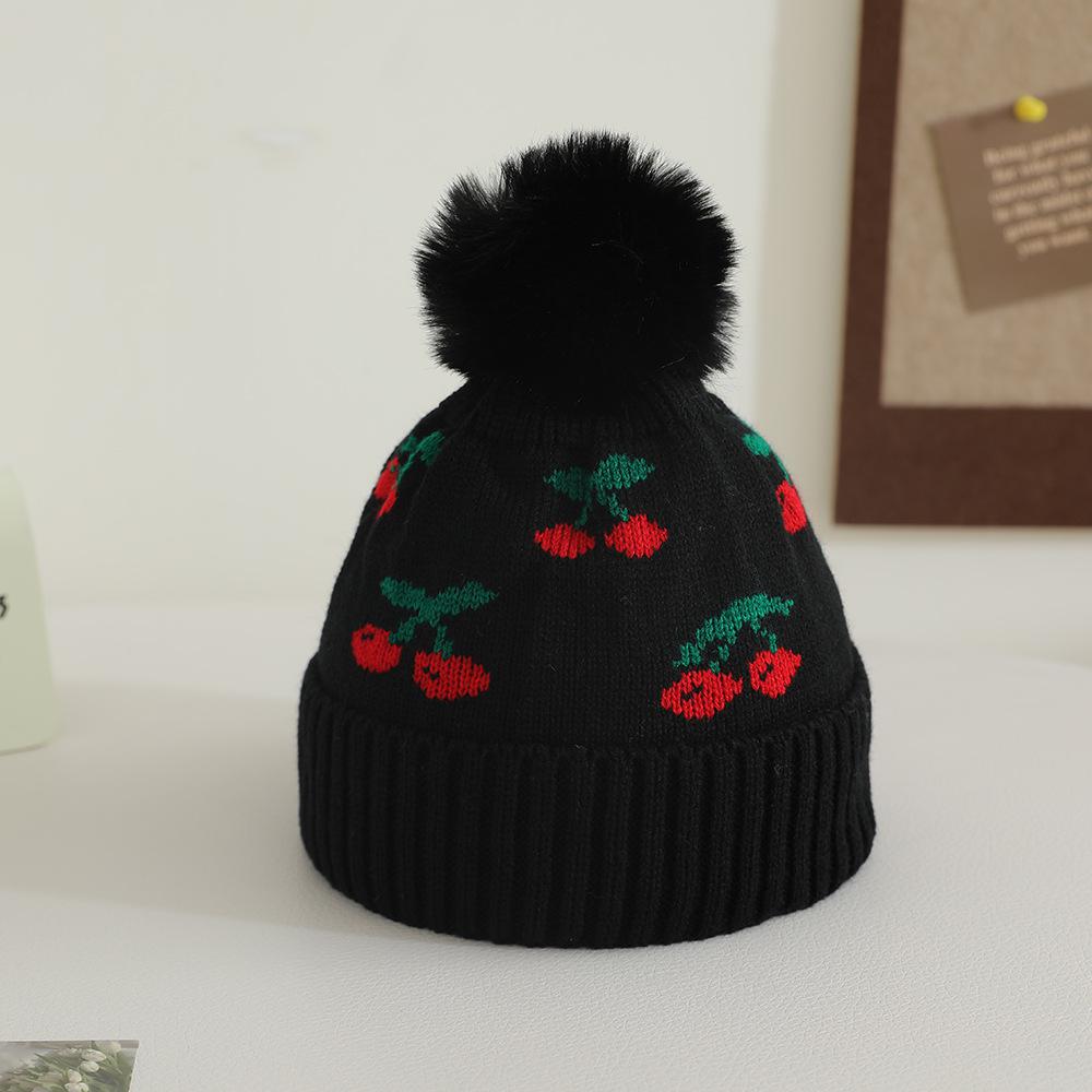 Knitted Hat With Pompom Winter Hats For Children'S Beanie Boys And Girls Kids Cute Cherry Warm Casual New