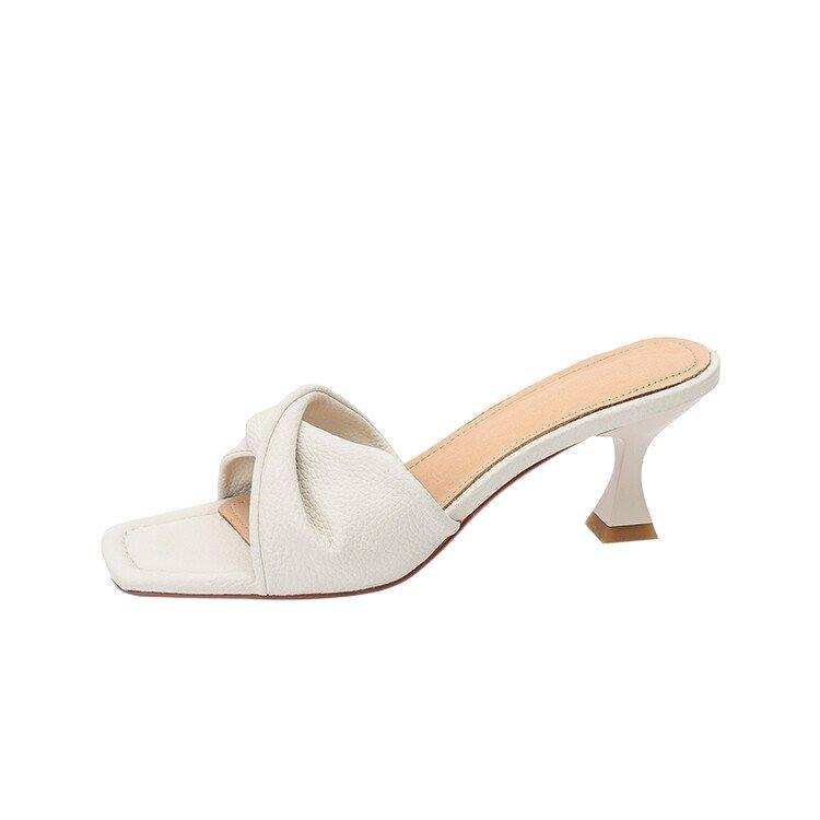 2025 New Internet Celebrity Slippers Female Summer Wear Fairy Style Fashion French Thin Heel High Heel Niche Cool Slippers