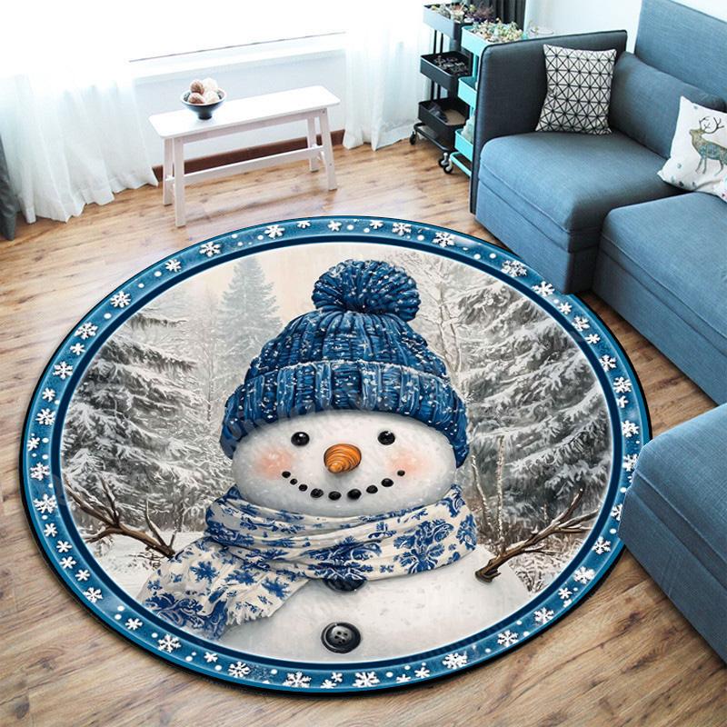 Cute Christmas Day Gift Bell Santa Claus Snowman Christmas Tree round rug Home Soft Decorative Anti slip Chair Mat Carpet Outdoor Floor Mat Carpet 6