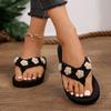 Plus‑Size Rhinestone Flower Thong Wedge Platform Women Slide Slippers