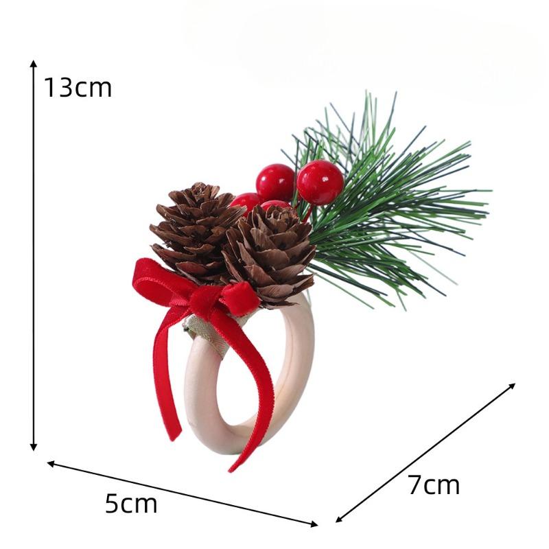 Christmas Napkin Rings Wooden Napkin Buttons for Christmas Hotel TablesHoliday Pinecone Bells Handmade Napkin Rings