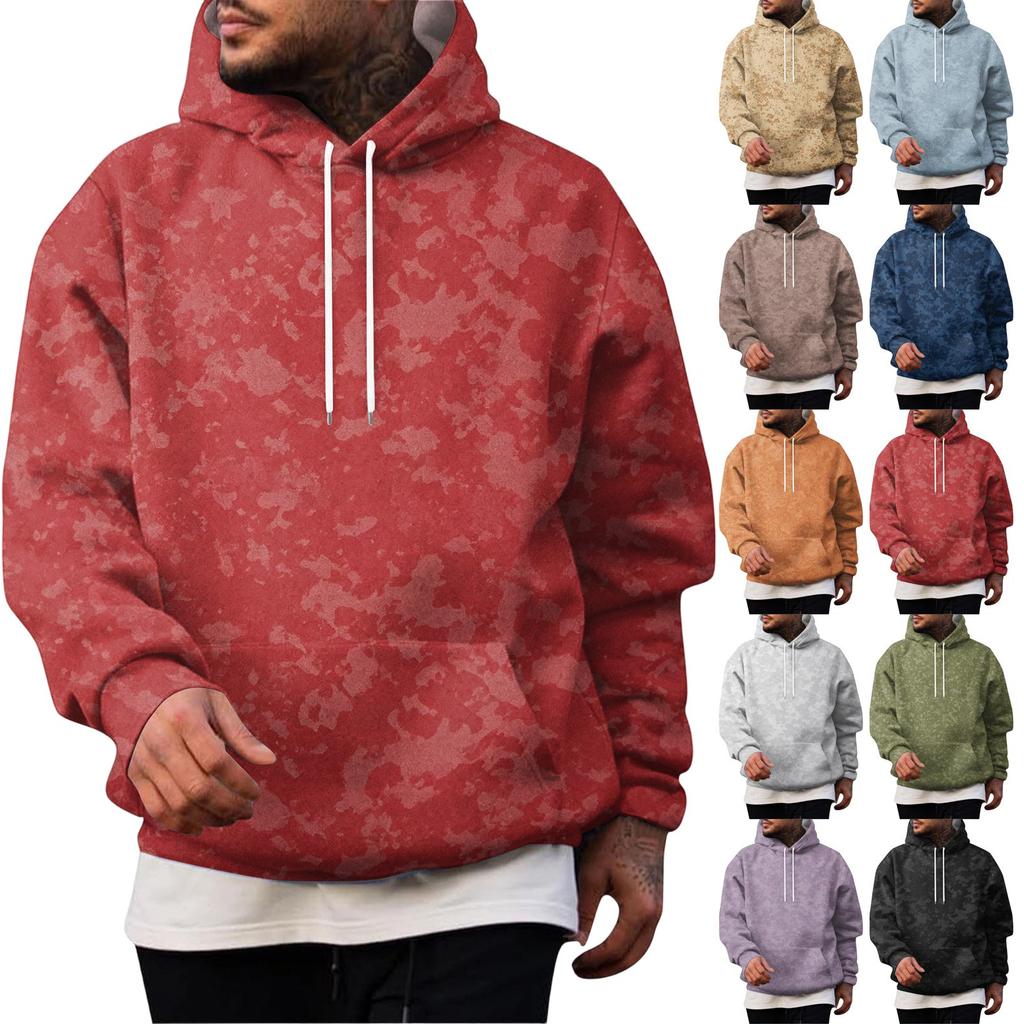 Men's Vintage Print Hoodie with Single Pocket Casual Pullover