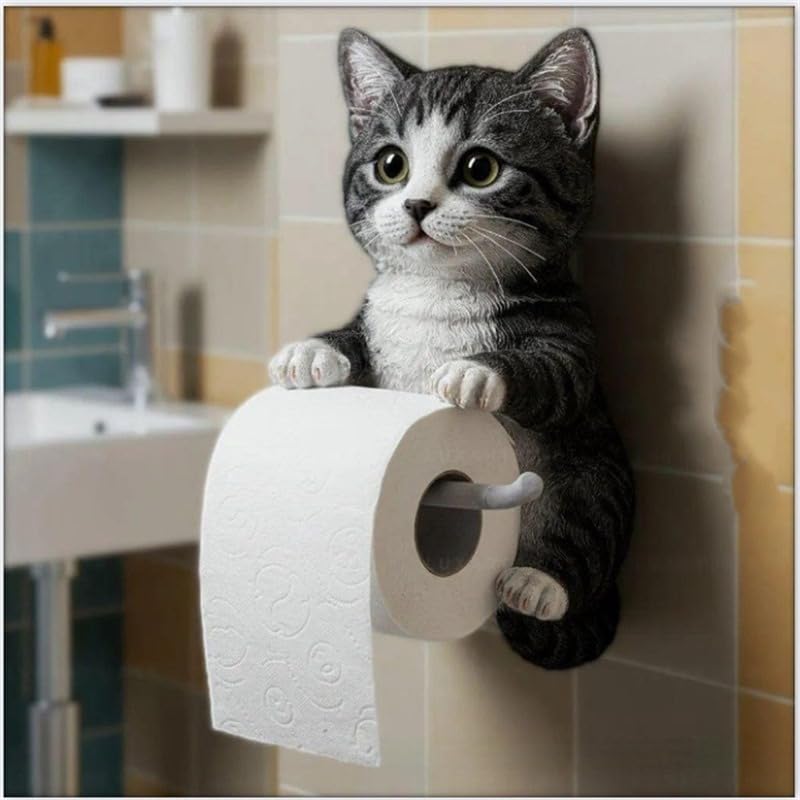 Cat Toilet Paper Holder,Resin Cat Toilet Paper Holder Wall Mounted,Cute 3D Cat Paper Roll Storage,for Dorm Home Rv Restroom Travel Kitchen