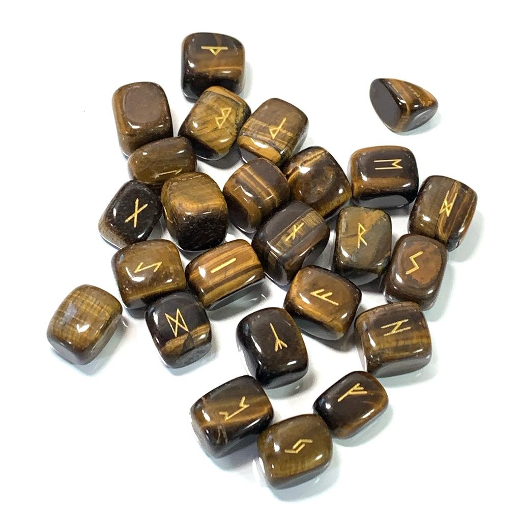 Aqua Venus Rune Stone (Runes Carved Into Tiger Eye) Fortune Telling Item, Rune Character Fortune Telling, with Pouch (Rune Stone)