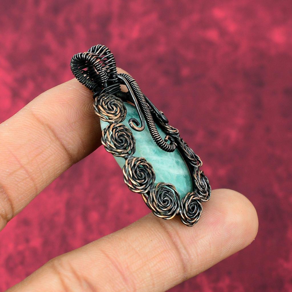 Amazonite Pendant Copper Wire Wrapped Pendant Copper Jewelry Handmade Gemstone Pendant Flower Design Pendant Amazonite Jewelry Gifts For Mom