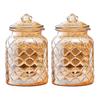 Creative Amber Plaid Striped Glass Jar Sealed Tea Candy Jar Kitchen Food Storage Container Clear Glass Bottle Box Home Decor