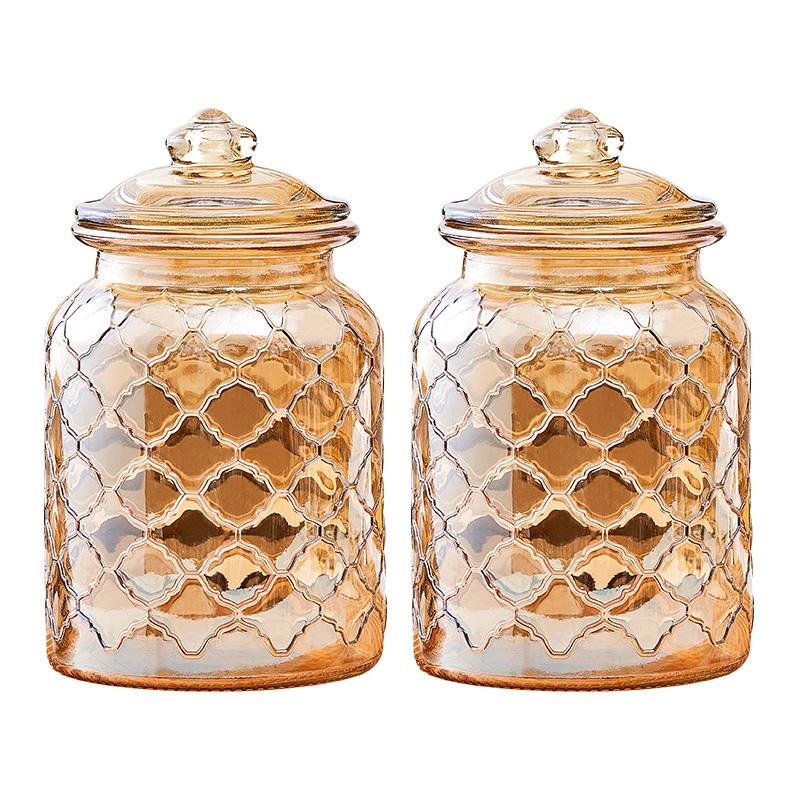 Creative Amber Plaid Striped Glass Jar Sealed Tea Candy Jar Kitchen Food Storage Container Clear Glass Bottle Box Home Decor