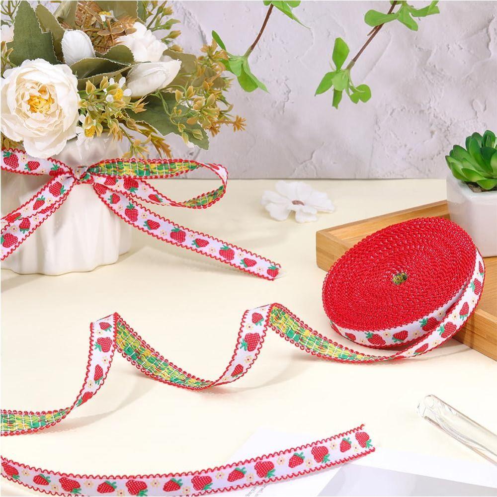 Neues 5 Yards Jacquardband 12-18 mm Breite Erdbeermuster Stickband DIY Handgemachtes Verpackungsband Geschenkpapier