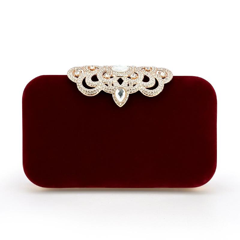 Wine red velvet diamond decoration dinner clutch bag celebrity banquet bag cheongsam temperament portable small square bag woman