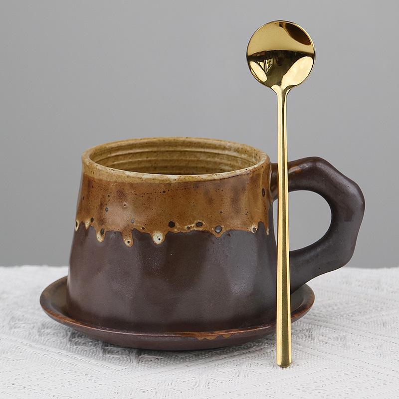 Retro Ceramic Cup and Saucer Set - Niche Design Creative Coffee Mug