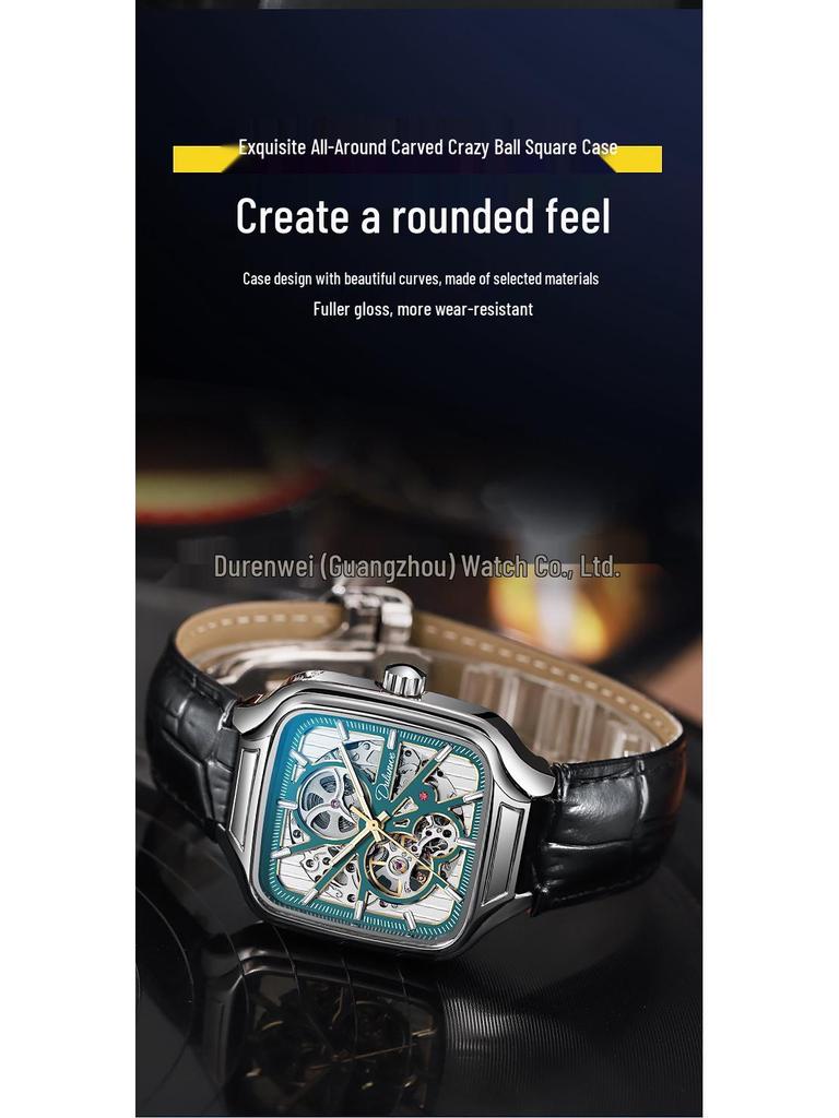 Durham Wei Men's High-End Automatic Mechanical Watch: Waterproof, Luminous, Hollow Design.