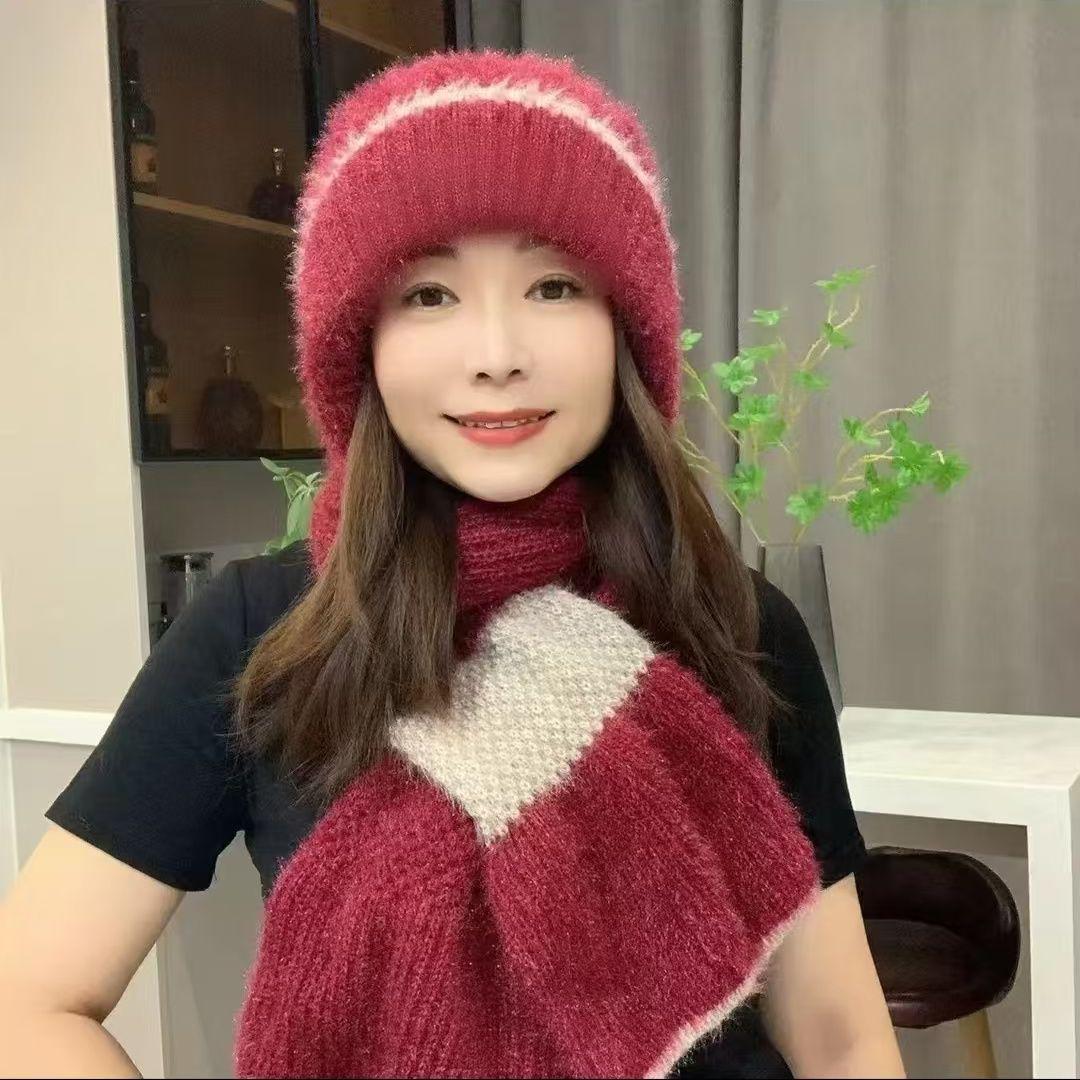 

Осень Зима Двухцветная Флисовая Подкладка Утолщенная Шапка Шарф Интегрированная Защита Ушей и Лица Ветрозащитная Вязаная Ветрозащитная Снежная Шапка