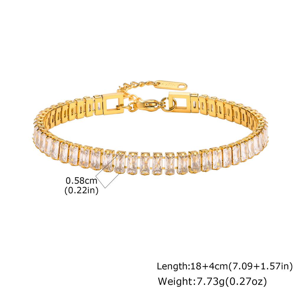 Luxury Shiny Cubic Zircon Stainless Steel Bracelet for Women, Waterproof Tennis Chain Openable Bangle, Fashion Elegant Jewelry