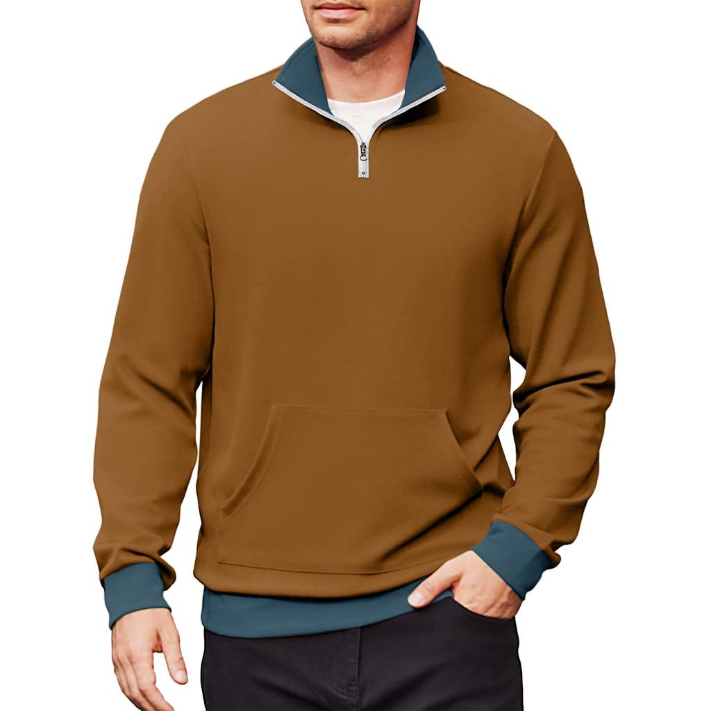 Men's Casual Long-Sleeved Collared Quarter-Zip Sweatshirt