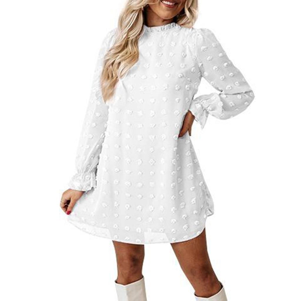 Women's Fashion  And Winter New Bubble Long Sleeve Lace Collar Dress