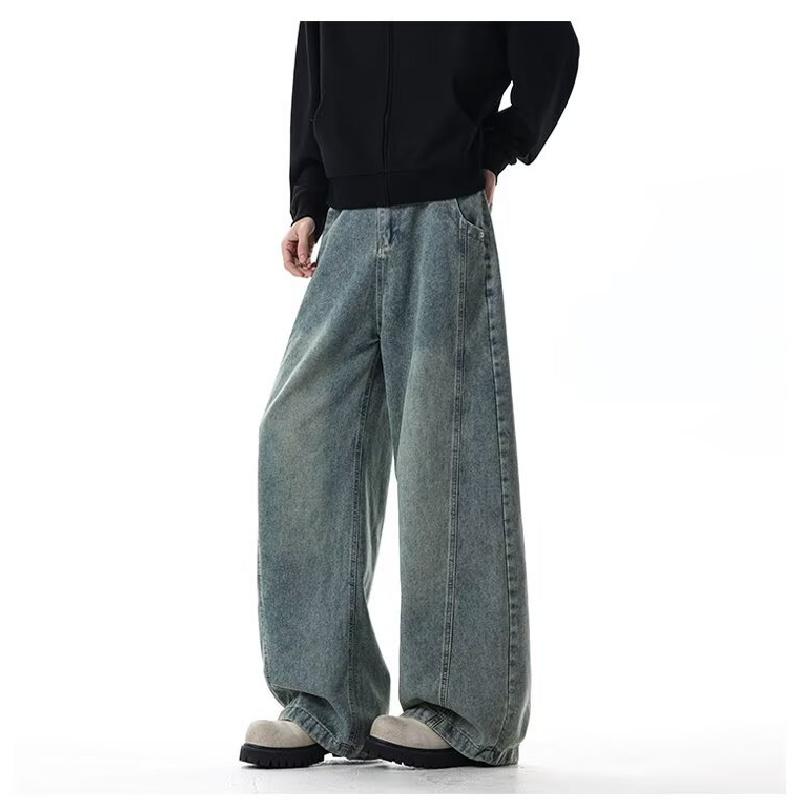 2026 New Fashion Washed Denim Jeans for Men, Wide-Leg Loose Straight Casual Trousers