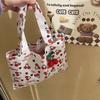 Cute Red Cherry Print Tote Canvas Bag Large Capacity Travel Portable Sundries Storage Bag Girl Sweet Commuter Shoulder Bag Gifts