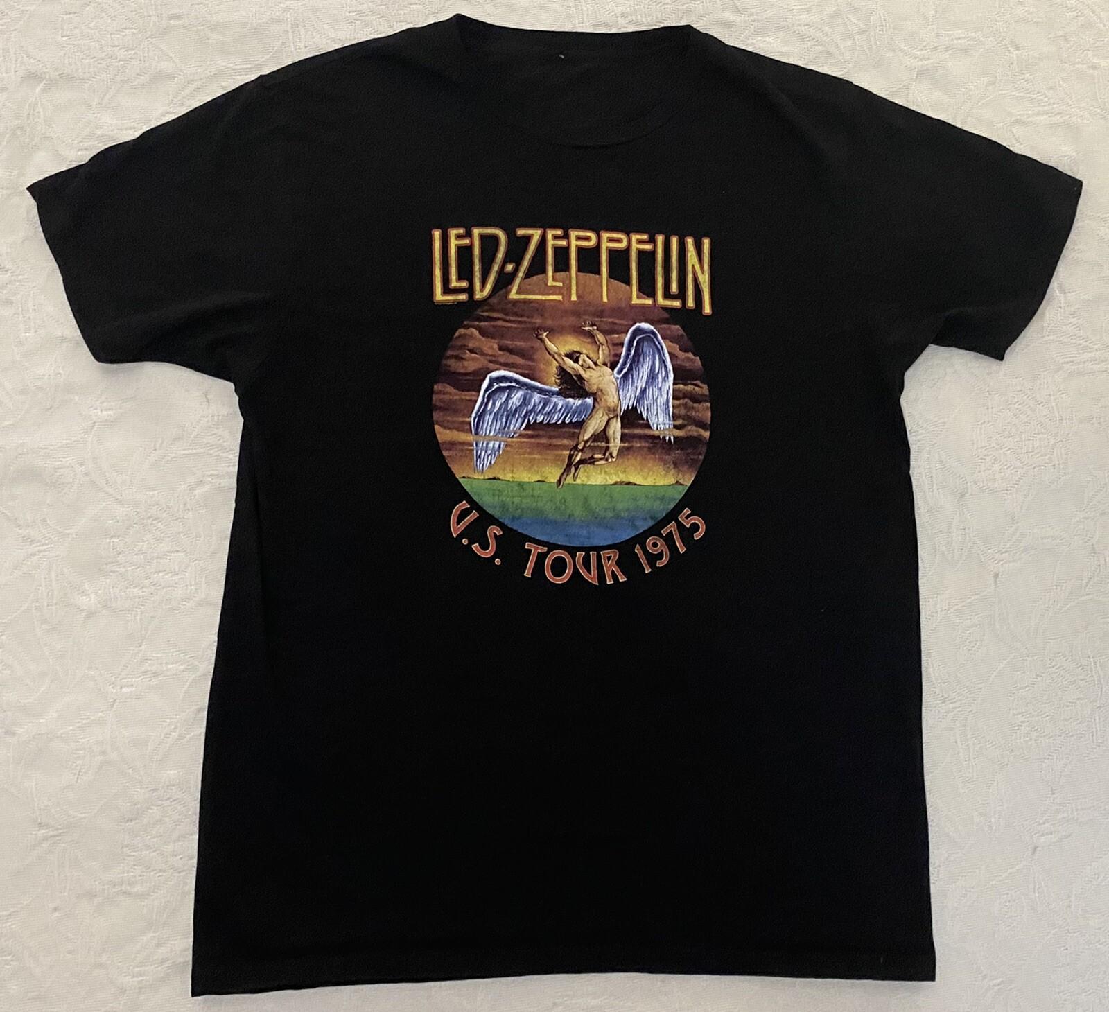 LED ZEPPELIN Мужская футболка US TOUR 1975 Черная Разноцветная Рок-музыкальная группа Футболка Большой размер S