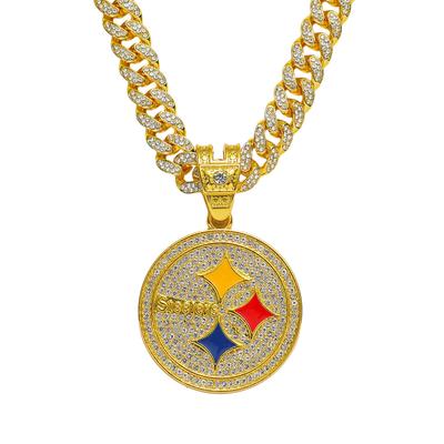 Pendente con Logo Disco di Diamanti Catena Cubana, Creativo Personalità Europea e Americana Stile Hip Hop Collana Pendente