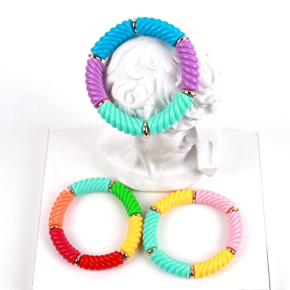 Bohemain Acrylic Twist Bamboo Stack Elastic Bracelets for Women Men 2025 Colorful Resin Tube Beads Bracelet Bangle Jewelry Gift