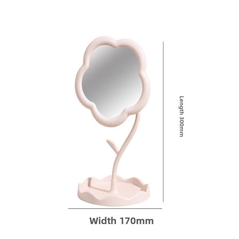 1pc Cream Flower Desktop Makeup Mirror High Definition RotatableDressing Table Mirror for Office Student Dormitory