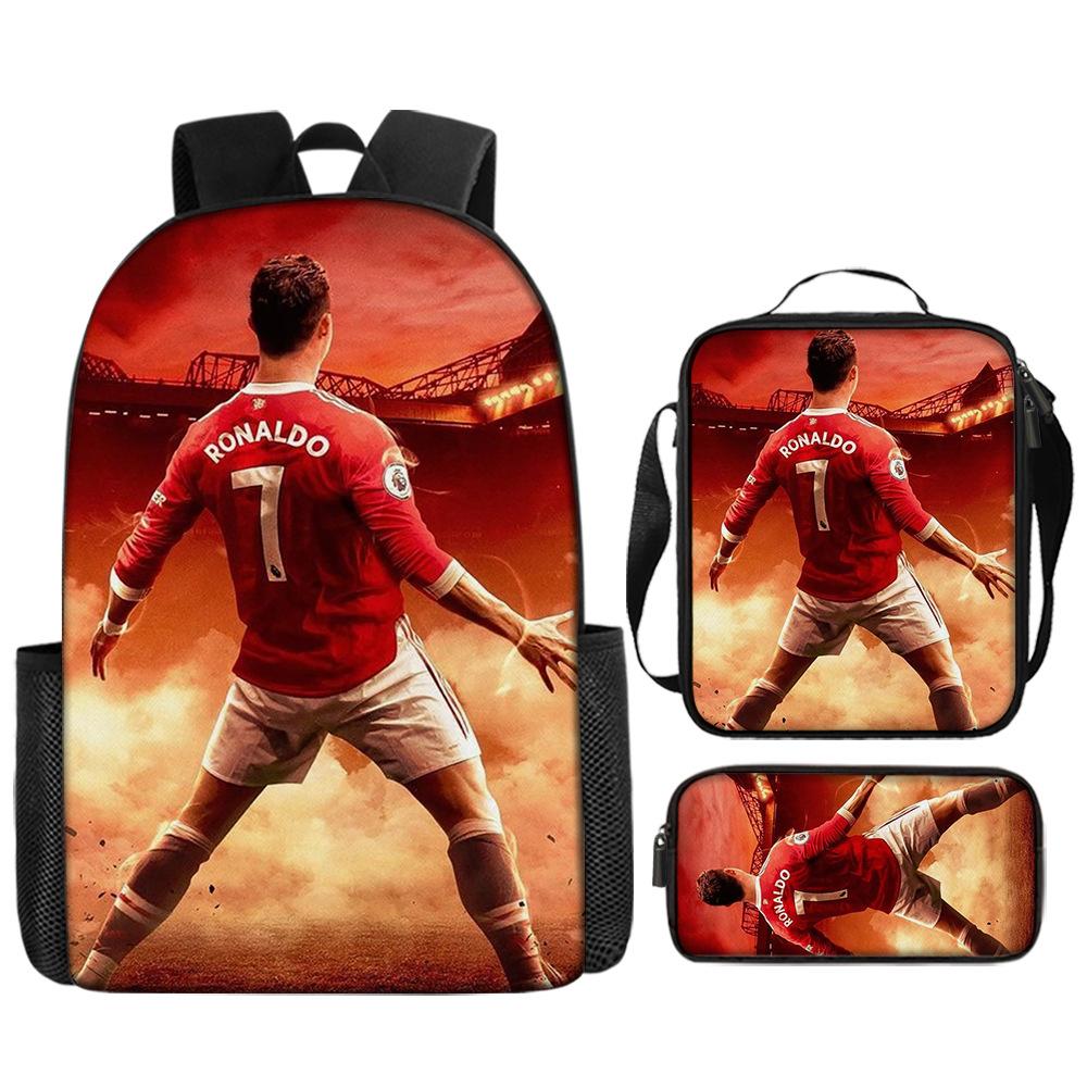 Sac à dos imprimé étoile de football Sac à dos scolaire trois pièces pour enfants Sac à dos dessin animé pour élève de l'école primaire pencil bag