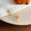 Party Jewelry Enamel Flower Earrings Elegant Zircon Small Earrings Pink Rose Studs Earrings  Girls