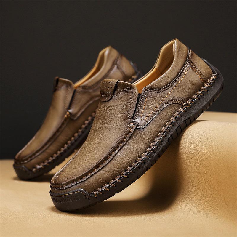 Plus Size Men's Casual Spring Leather Low-Top Shoes, Trendy Hand-Stitched and Breathable, Sizes 47-48