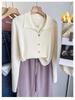 French Elegant Lapel Knitted Sweater Cardigan Women Spring Autumn Vintage Solid Polo Shirt Korea Chic Underneath A Base Layer Clothes