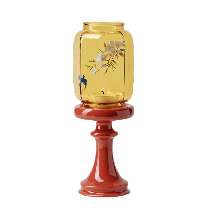 

Chinese Style Glass Candle Holder Forbidden City Red Ming Qing Dynasty Tea Room Decor Vintage Atmosphere Light