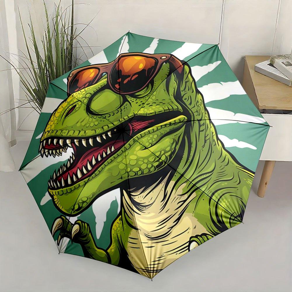Open/Close Dinosaur Umbrella with T-Rex&Fashion Glasses Design - Portable Folding Umbrella for&s,Travel,Backpack Access