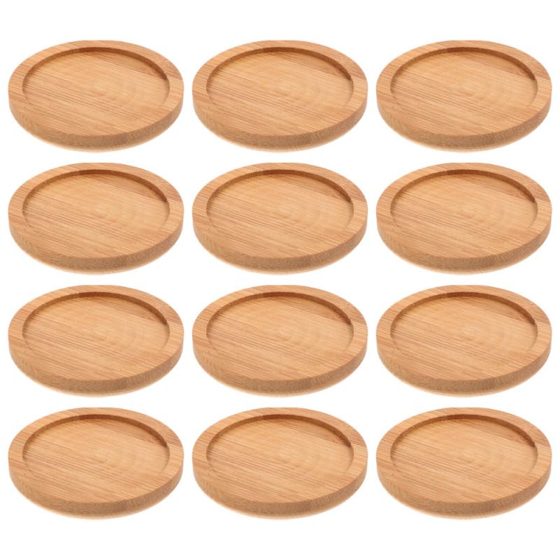 MUCKLILY 1 Set Bamboo Coasters Water Cup Pads Tea Cup Saucers Outdoor Coasters Round Pads Decorative Table Mats Bamboo Mats Beige 12pcs