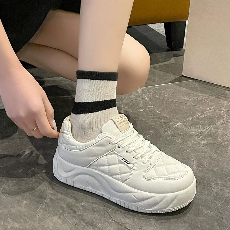 

Новые туфли для скейтбординга, женская обувь ранней весны, толстая подошва, удобная обувь, женская мода, универсальная повседневная обувь на платформе 40 бежевый