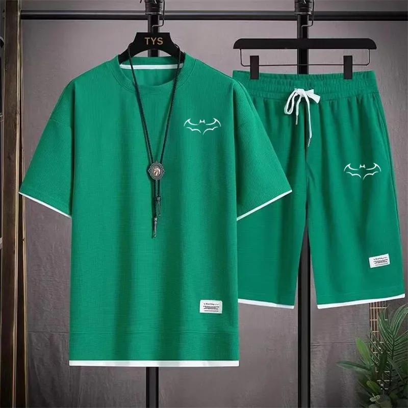 Men's Casual Bat Short Sleeved T-shirt+shorts Summer Running Sportswear Set