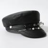 Y2K Leather Rivet Show Navy Cap Skinny Cap New Niche Punk Hip Hop Wind Beret Black PU Military Cap Harajuku Gothic Lolita Hat