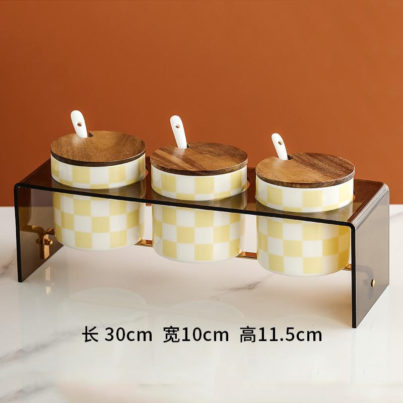 Home Ceramic Checkerboard Seasoning Jar Set Acrylic Storage Rack Seasoning Jar Combination Light Luxury Seasoning Box with Cover