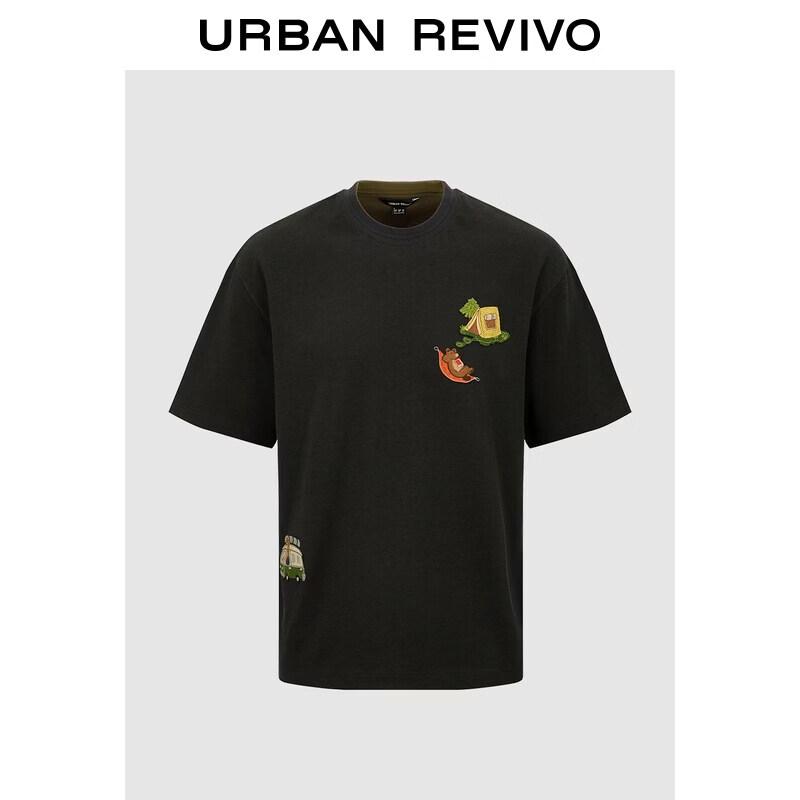 Men s Whimsical Embroidered Drop Shoulder T-Shirt M