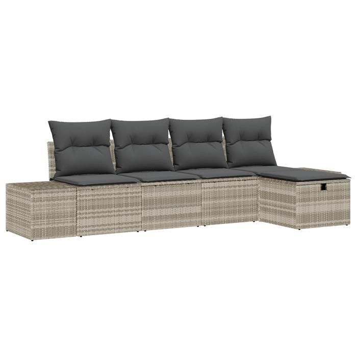 VidaXL Ensemble de canapé de jardin 5 pièces avec coussins Gris Clair Rattan 3359361