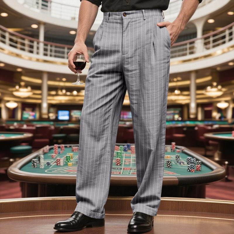 Fashion Mens Straight Trousers 2025 Summer Daily Leisure Breathable Loose Stripe Print Pants For Men Outdoor Vintage Linen Pants