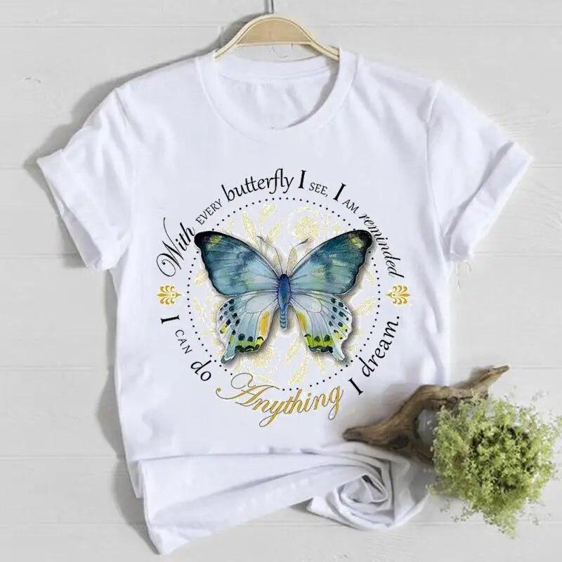 Butterfly Cute Sweet Lovely Casual Tee Top Short Sleeve Shirt Lady Clothes Fashion Tshirt Summer Female T Women Graphic T-shirts