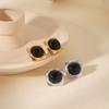 Square stainless steel inlaid obsidian stud earrings, stylish vintage aesthetic, high-end quality, fade-resistant