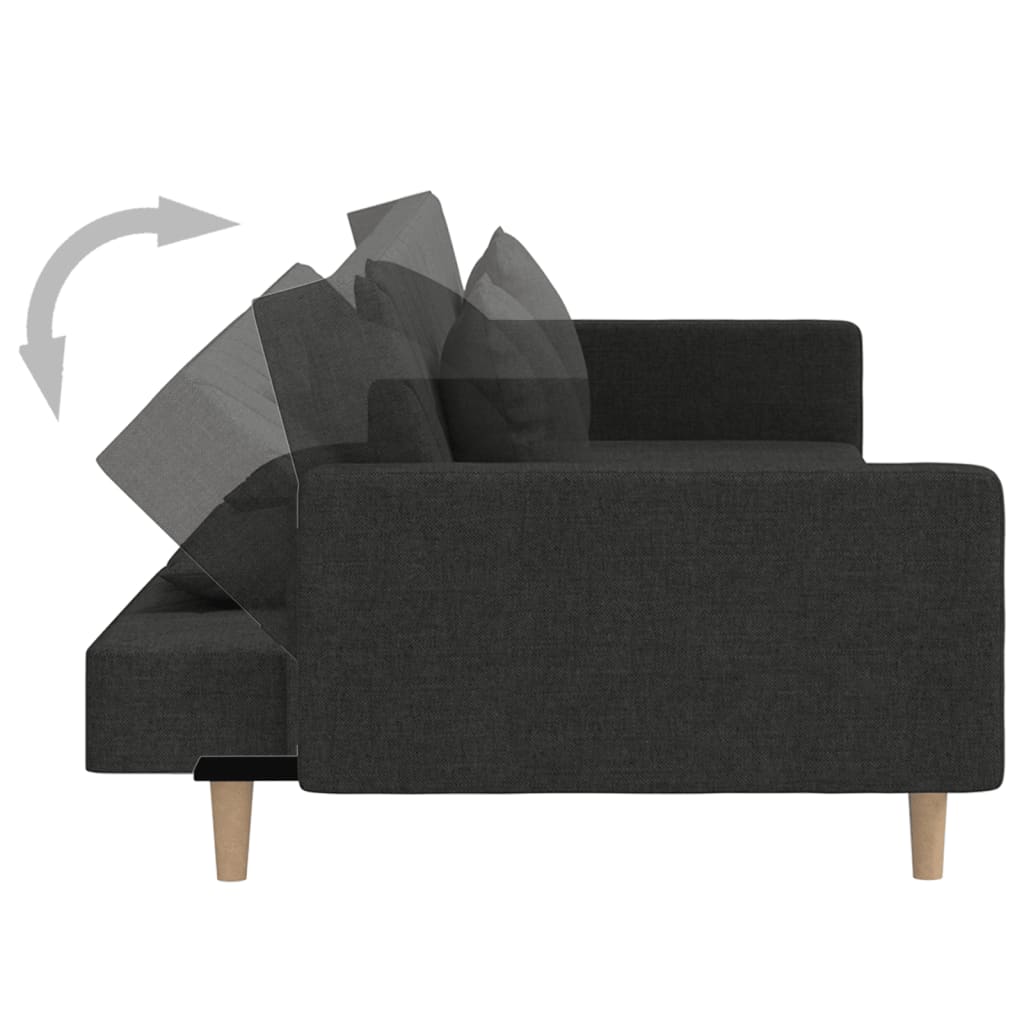 2 Seater Sofa Bed with 2 Pillows Black Fabric