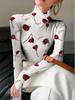 Women's Long Sleeve T-Sleeve Floral Print Turtleneck Bottom Shirt Spring and Autumn Casual Interior Top