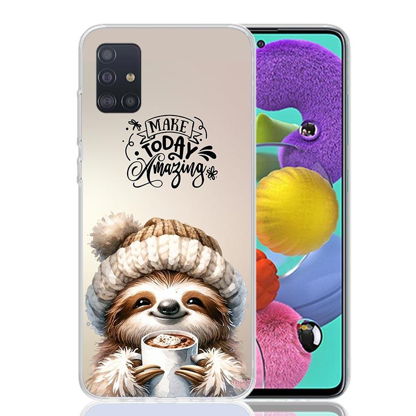 Animal Cute Cartoon Sloth Coffee Phone Case For Samsung Galaxy A52 A32 A22 A12 A02S A50S A30S A51 A31 AA71 Note 20 Ultra 10 S10